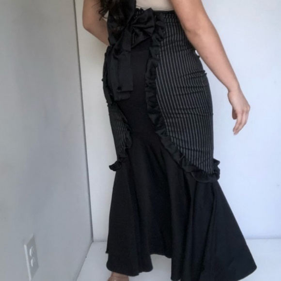 Victorian Black Pinstripe Bow Gothic Mermaid Skirt - Picture 4 of 8